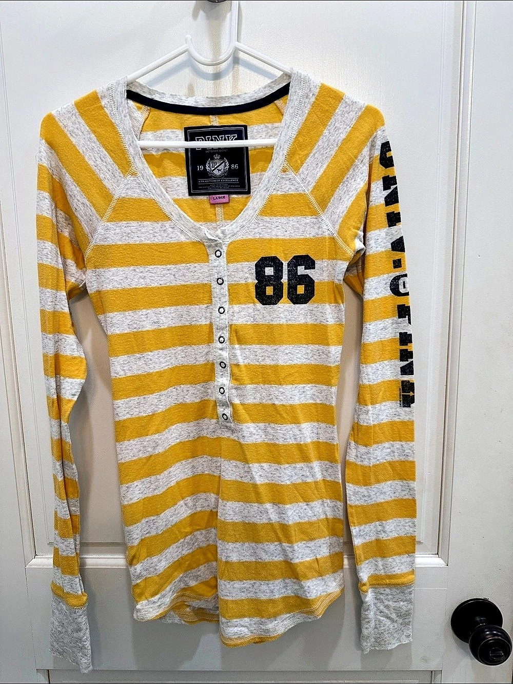 Y2K PINK Striped Long Sleeve Top in Yellow & Gray Large